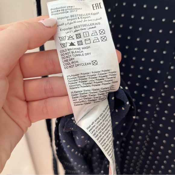 ASOS Only Navy Blue Block Dot Dress with Tie Waist - Picture 6 of 8